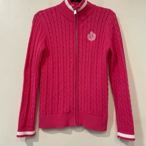 Vintage Y2K  Ralph Lauren Sweater Women's Pink Full Zip Cable Knit M